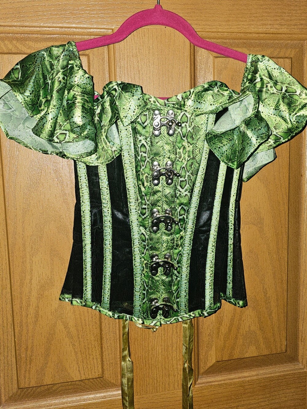 New Corset Story Green Snake-Print Off-Shoulder Corset Top